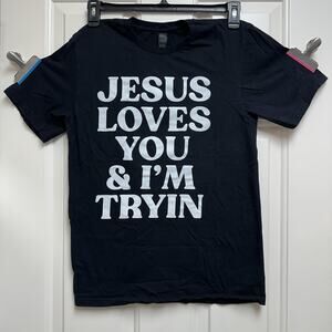 Ruby’s Rubbish Tshirt Jesus Loves You Funny Sz M Christian Gift Black Buc-ees